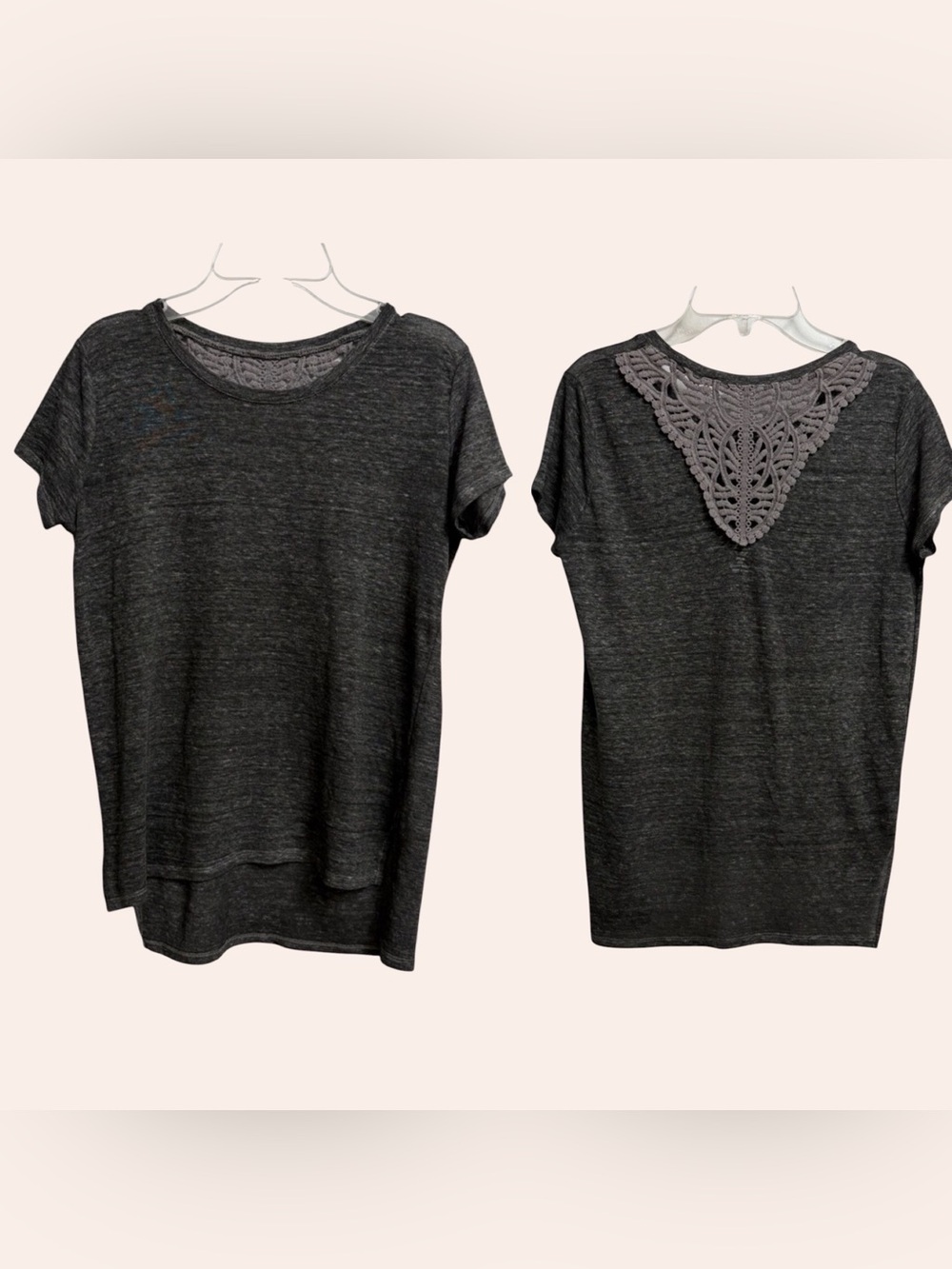 Old Navy Girls Linen Blend Crochet-Back Tee Size XL (14) Charcoal Gray Soft Cute